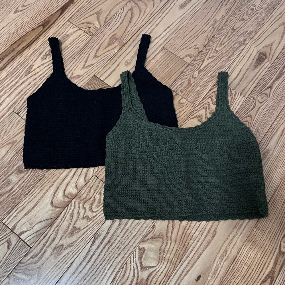 Black and Green Crocheted Crop Tops